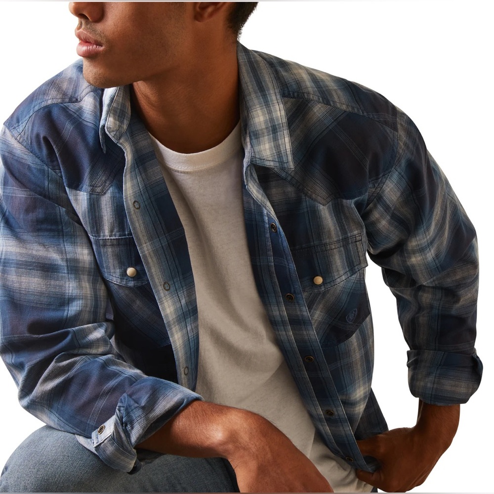 ARIAT Men's Habel Retro Fit Blue Plaid Shirt Size XXL